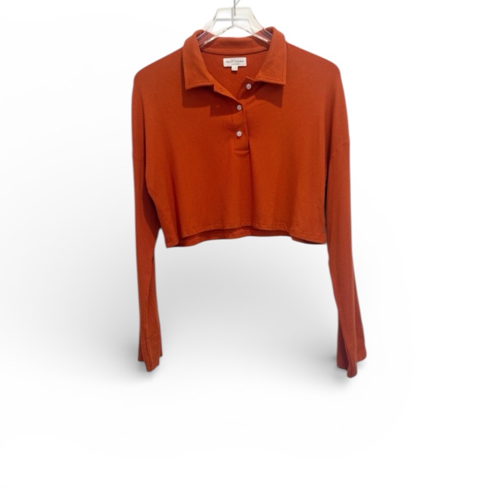 RIOT SWIM LOUNGE Rory Oversized Crop Tee Long Sleeve in Orange Rust Small Medium